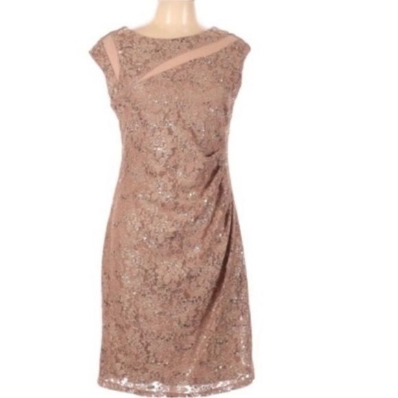 Scarlett lace cocktail Elegant  Dress in Tan 12 - Picture 1 of 16